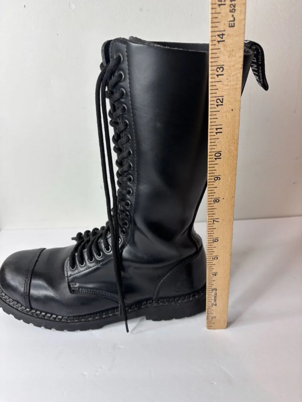 VTG Grinders King Black Leather 20 Eye Steel Toe Boots UK 11 US 12 Combat Punk